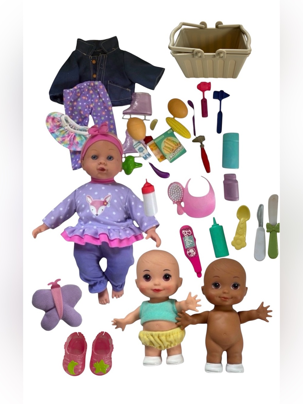 ASSORTED TOY BUNDLE BABY DOLL PLAY FOOD DOCTOR ACCESSORIES DOLL CLOTHES